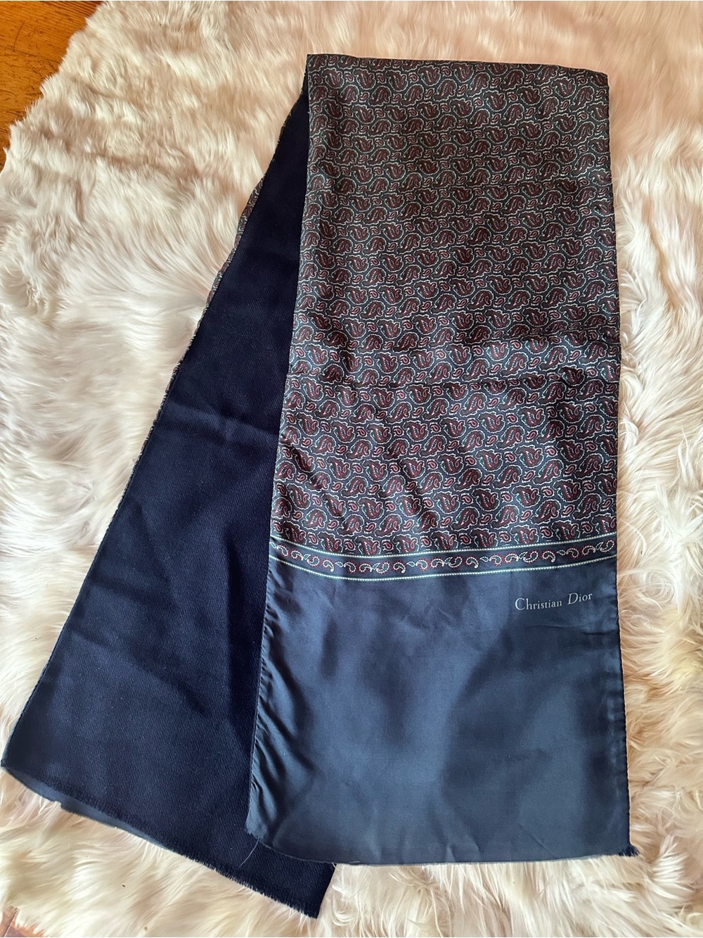 Dior Men's Navy, Teal and Red Paisley Silk and wool Scarf